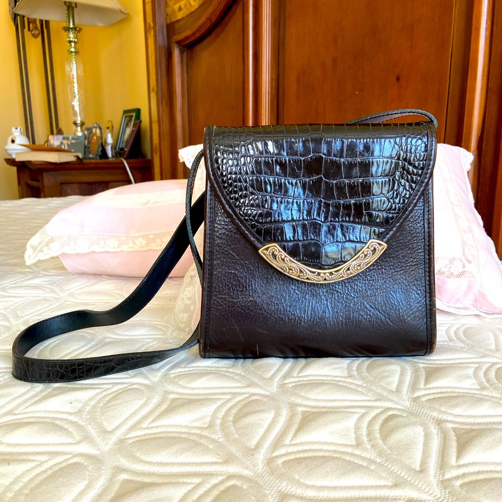 Black Brighton Leather & Croc Pocketbook